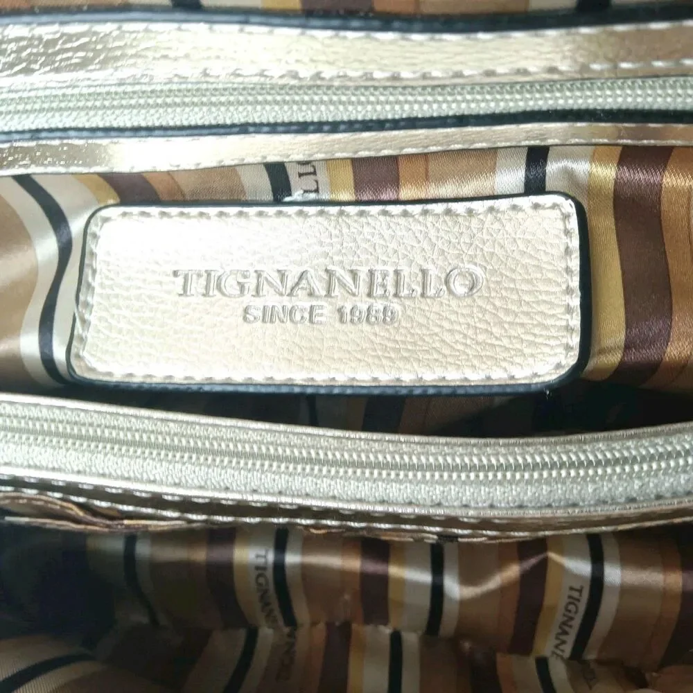 Vintage Tignanello Quilted Leather Handbag Mini Dome Gold Crossbody Bag